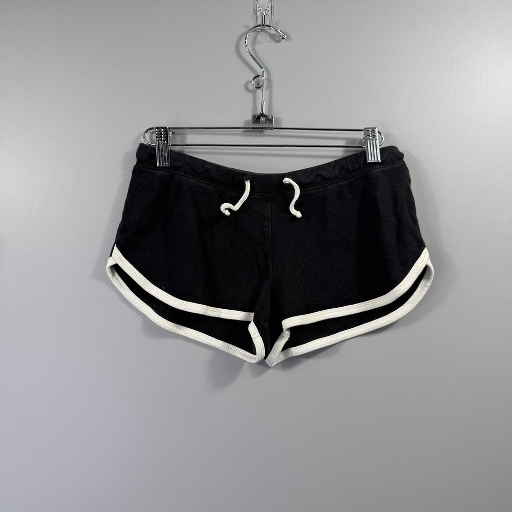 Y2K Kavio! Sweat Shorts Womens Small Black Hooters Logo Drawstring Lounge Casual - Picture 1 of 8